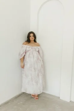 Fashion Worth Collective Harlow Midi Dress in Light Pink Floral - Bump Friendly & Inclusive Siz