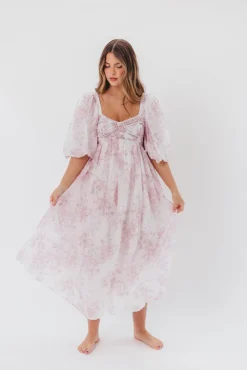 Fashion Worth Collective Harlow Midi Dress in Light Pink Floral - Bump Friendly & Inclusive Siz