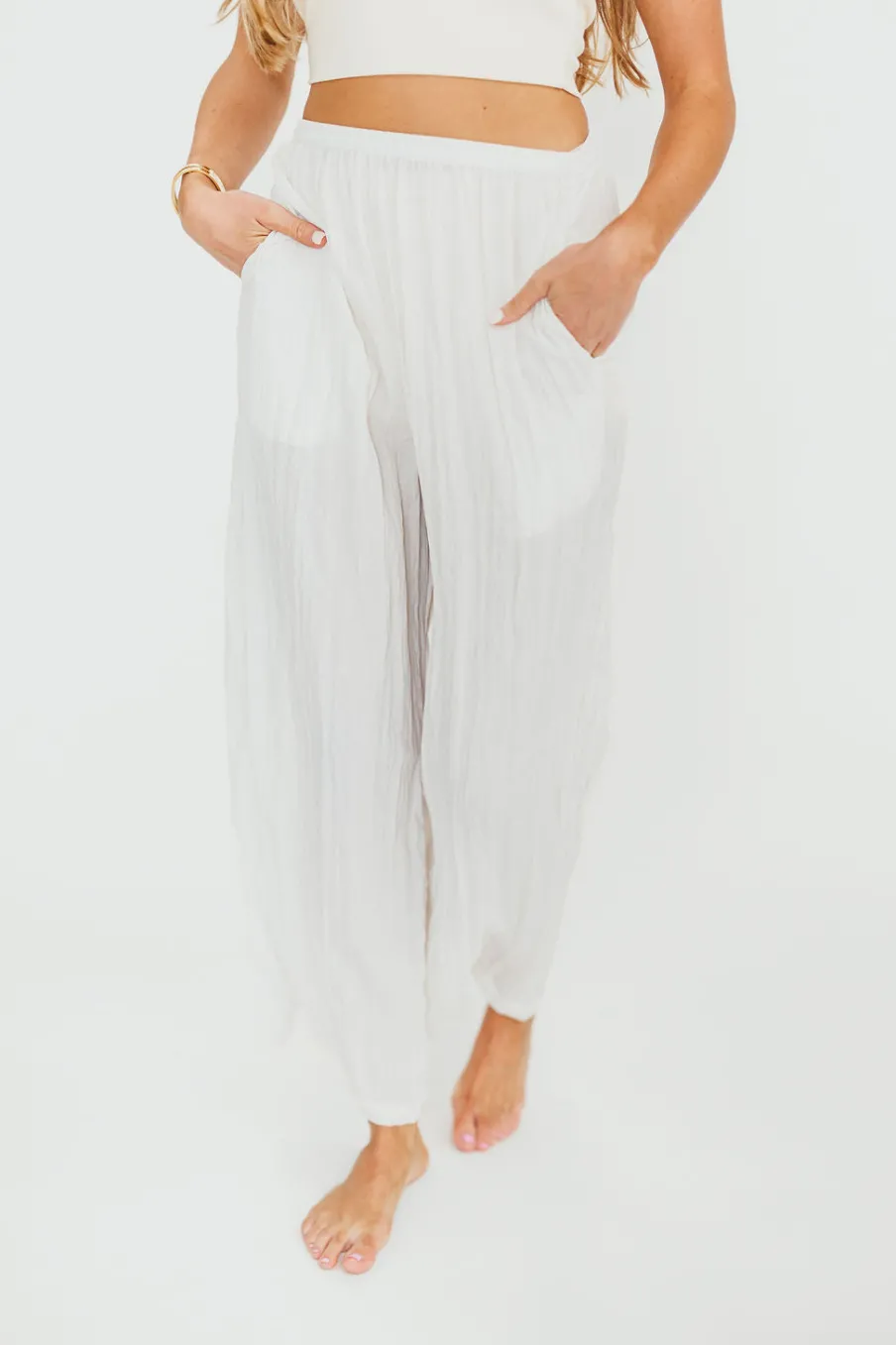 Hot Worth Collective Harmony Crinkle Fabric Pants in Milk (Please see description)