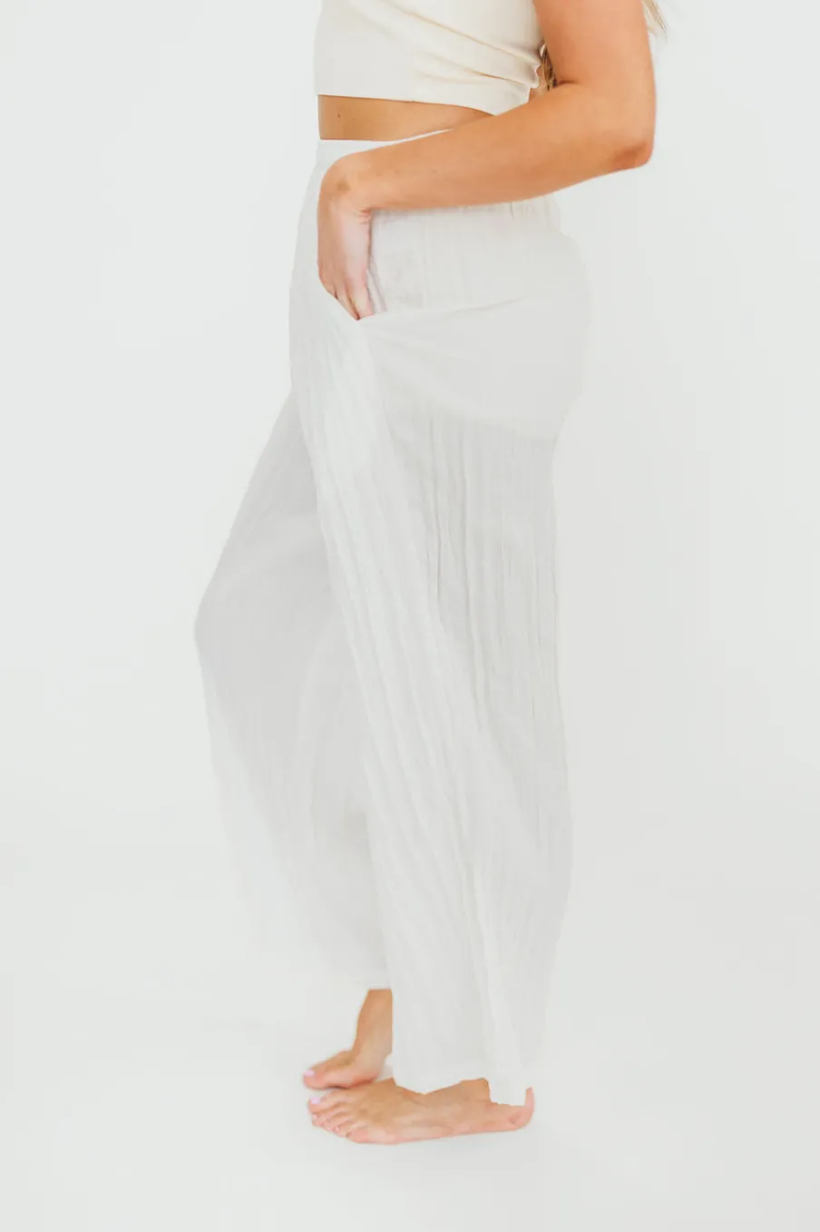 Hot Worth Collective Harmony Crinkle Fabric Pants in Milk (Please see description)