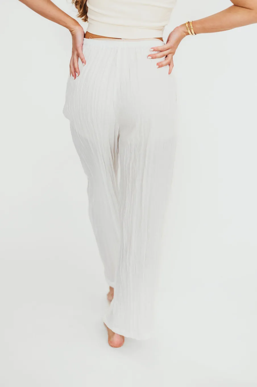 Hot Worth Collective Harmony Crinkle Fabric Pants in Milk (Please see description)