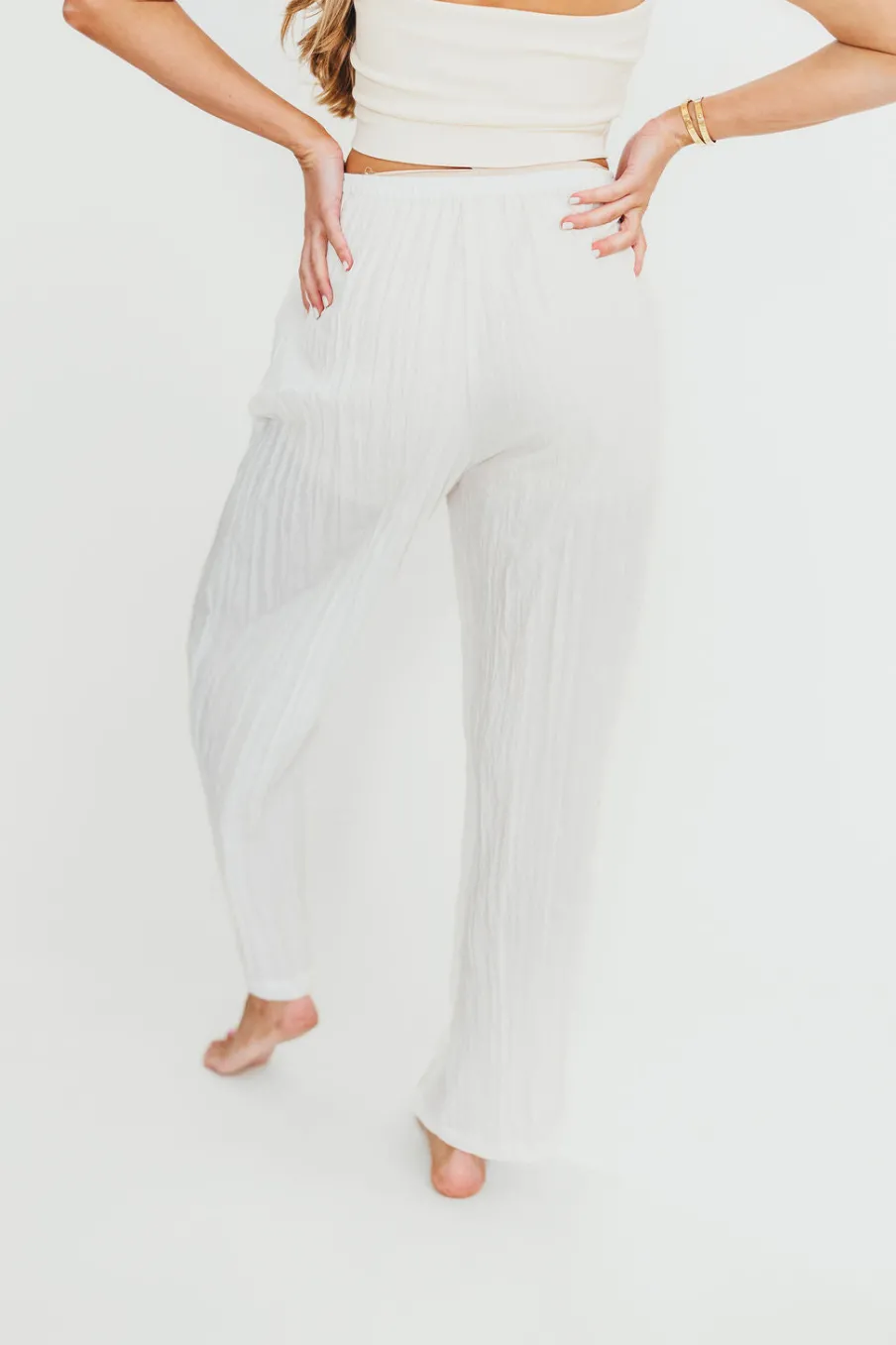 Hot Worth Collective Harmony Crinkle Fabric Pants in Milk (Please see description)