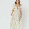 Online Worth Collective Haven 100% Cotton Tie-Front Maxi Dress in Taupe/Brown Floral - Bump Fr