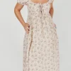 Hot Worth Collective Haven 100% Cotton Tie-Front Maxi Dress in Blue/Brown Floral - Bump Fri
