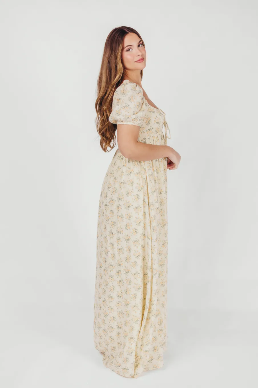 Outlet Worth Collective Haven 100% Cotton Tie-Front Maxi Dress in Orange/Green Floral - Bump F