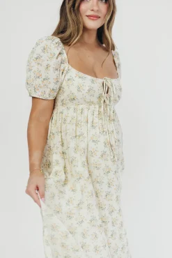 Outlet Worth Collective Haven 100% Cotton Tie-Front Maxi Dress in Orange/Green Floral - Bump F