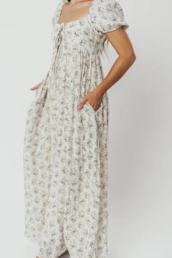 Hot Worth Collective Haven 100% Cotton Tie-Front Maxi Dress in Blue/Brown Floral - Bump Fri