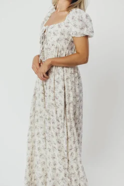 Hot Worth Collective Haven 100% Cotton Tie-Front Maxi Dress in Blue/Brown Floral - Bump Fri