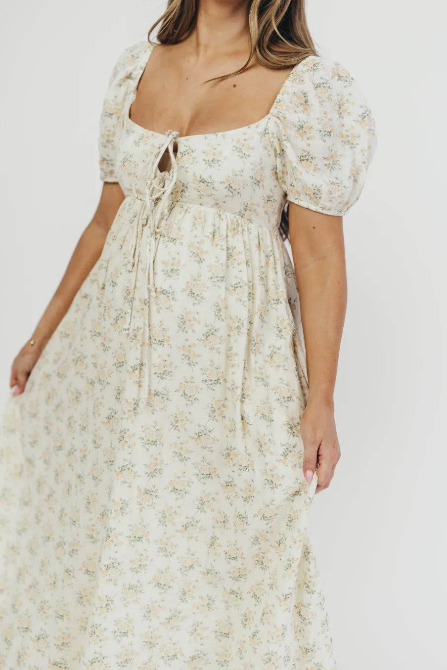 Outlet Worth Collective Haven 100% Cotton Tie-Front Maxi Dress in Orange/Green Floral - Bump F