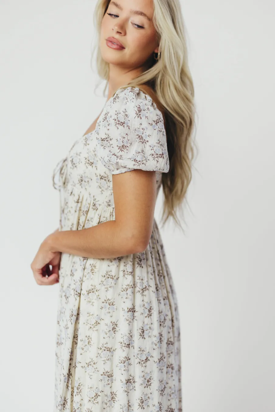 Hot Worth Collective Haven 100% Cotton Tie-Front Maxi Dress in Blue/Brown Floral - Bump Fri