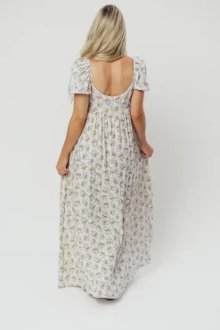 Hot Worth Collective Haven 100% Cotton Tie-Front Maxi Dress in Blue/Brown Floral - Bump Fri
