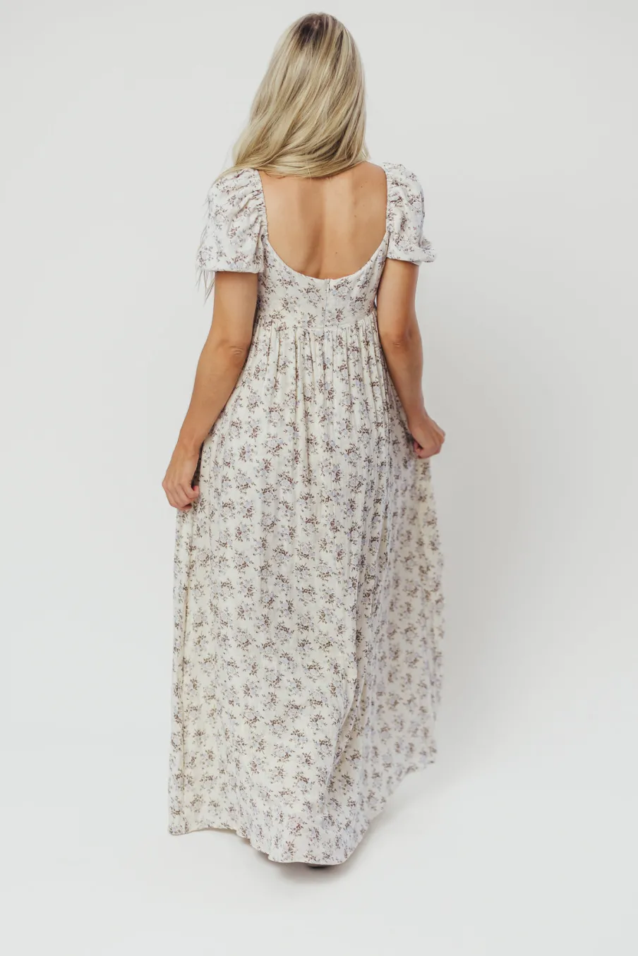 Hot Worth Collective Haven 100% Cotton Tie-Front Maxi Dress in Blue/Brown Floral - Bump Fri
