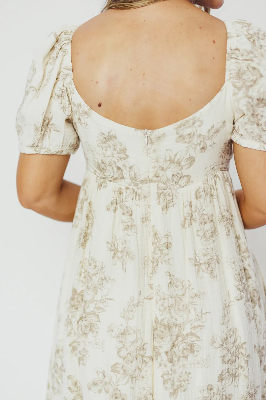 Online Worth Collective Haven 100% Cotton Tie-Front Maxi Dress in Taupe/Brown Floral - Bump Fr