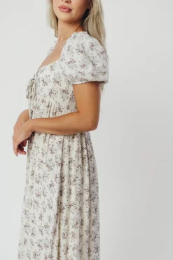 Hot Worth Collective Haven 100% Cotton Tie-Front Maxi Dress in Blue/Brown Floral - Bump Fri