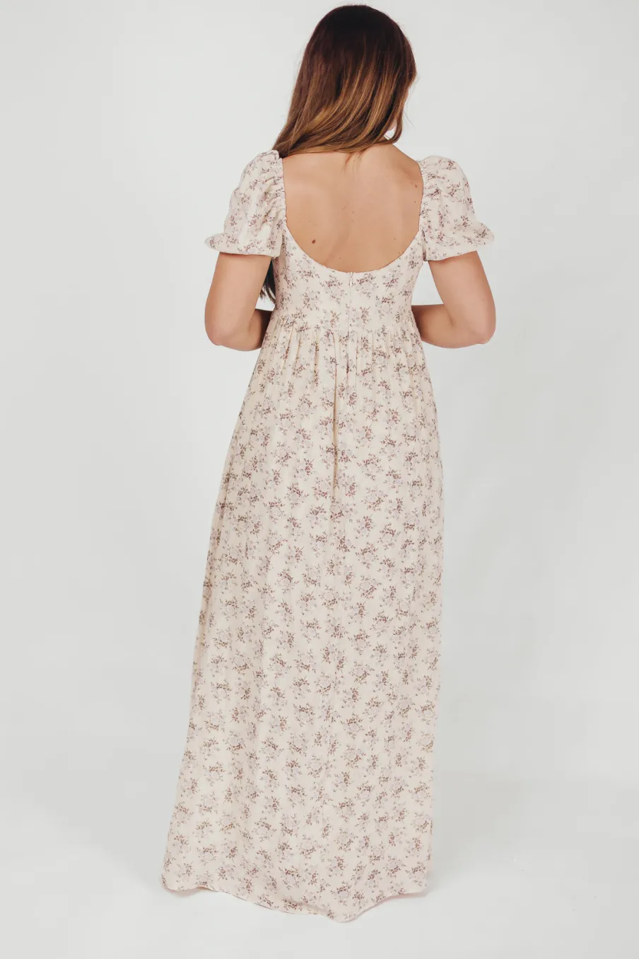 Hot Worth Collective Haven 100% Cotton Tie-Front Maxi Dress in Blue/Brown Floral - Bump Fri