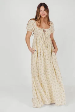 Outlet Worth Collective Haven 100% Cotton Tie-Front Maxi Dress in Orange/Green Floral - Bump F