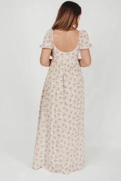 Hot Worth Collective Haven 100% Cotton Tie-Front Maxi Dress in Blue/Brown Floral - Bump Fri