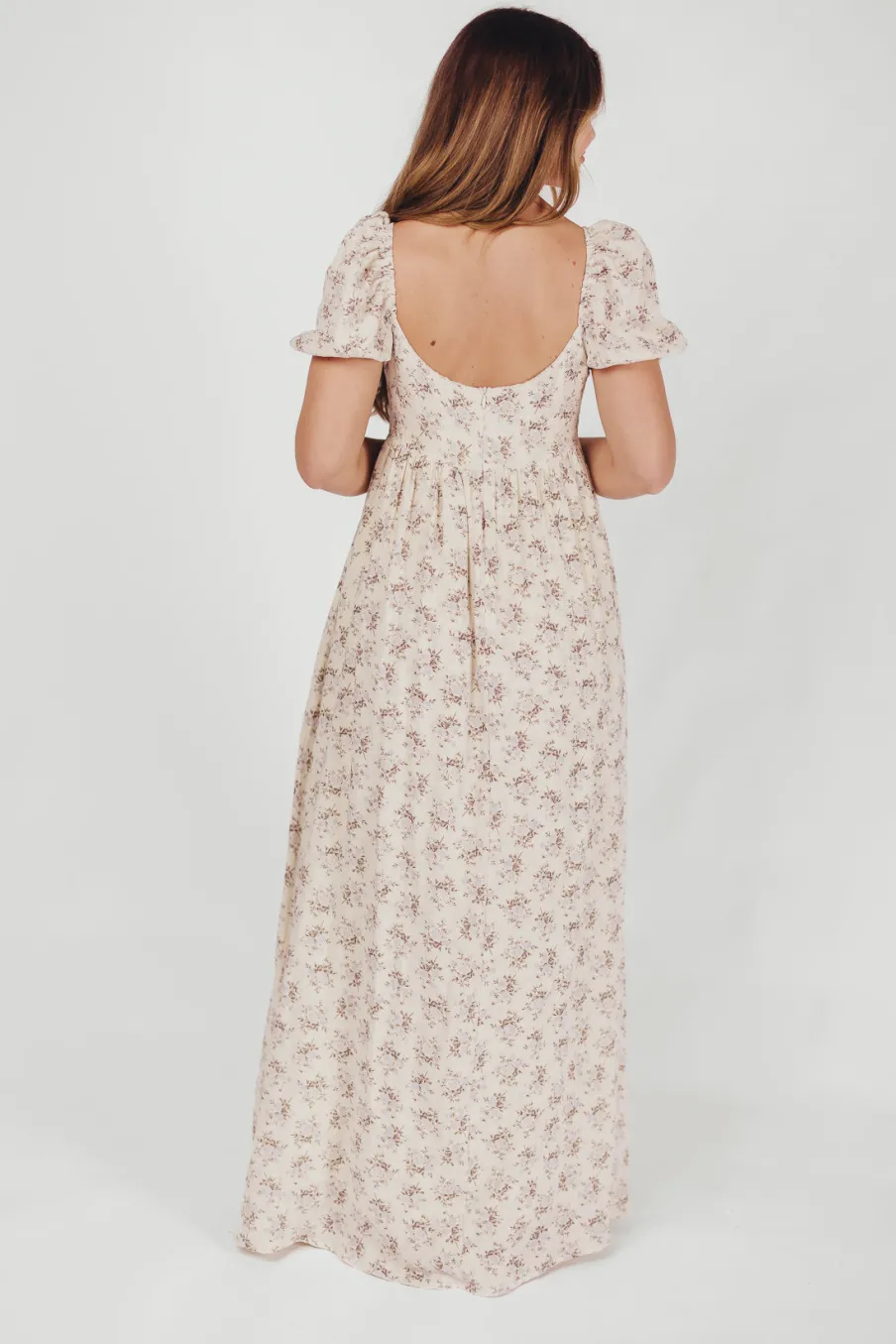 Hot Worth Collective Haven 100% Cotton Tie-Front Maxi Dress in Blue/Brown Floral - Bump Fri