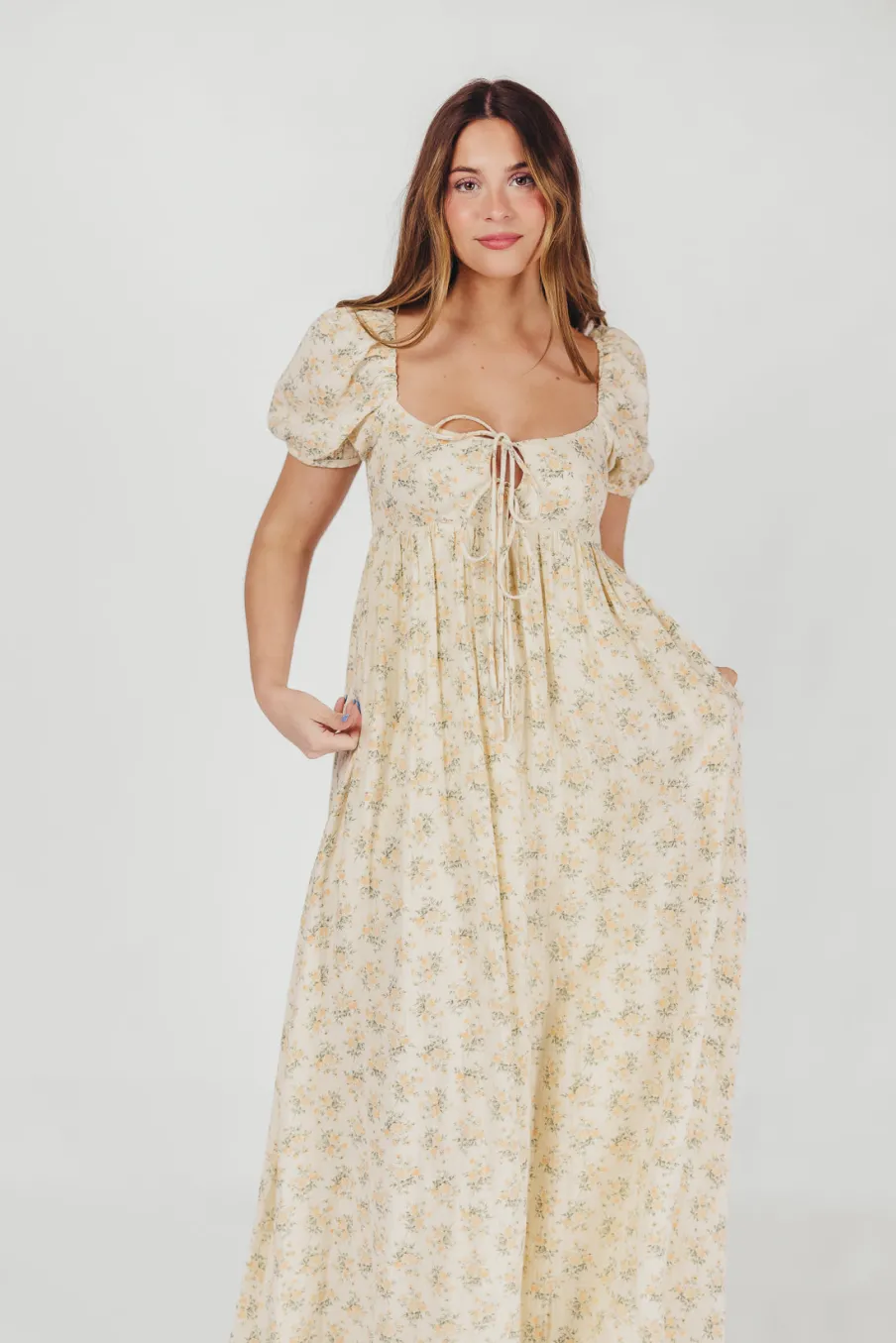 Outlet Worth Collective Haven 100% Cotton Tie-Front Maxi Dress in Orange/Green Floral - Bump F