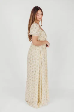 Outlet Worth Collective Haven 100% Cotton Tie-Front Maxi Dress in Orange/Green Floral - Bump F