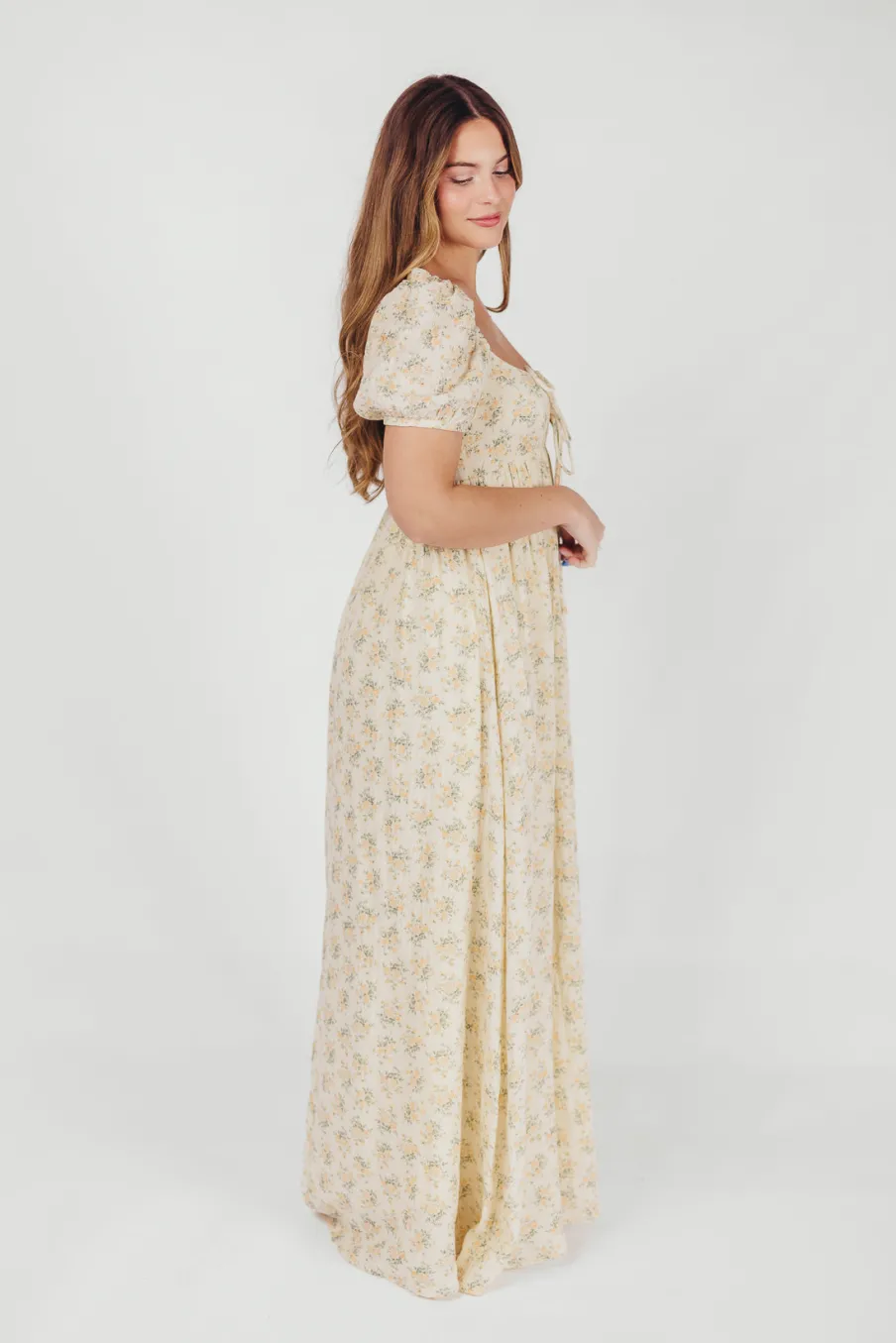 Outlet Worth Collective Haven 100% Cotton Tie-Front Maxi Dress in Orange/Green Floral - Bump F
