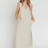 New Worth Collective How Sweet It Is Sleeveless Linen-Blend Maxi in Sand - Bump Friendly