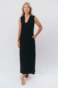 New Worth Collective How Sweet It Is Sleeveless Linen-Blend Maxi in Black - Bump Friendly