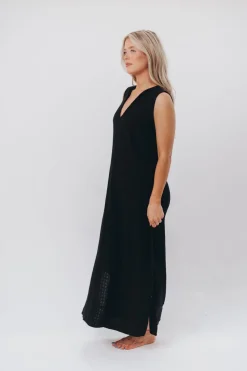 New Worth Collective How Sweet It Is Sleeveless Linen-Blend Maxi in Black - Bump Friendly
