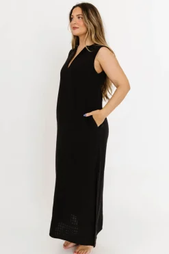 New Worth Collective How Sweet It Is Sleeveless Linen-Blend Maxi in Black - Bump Friendly