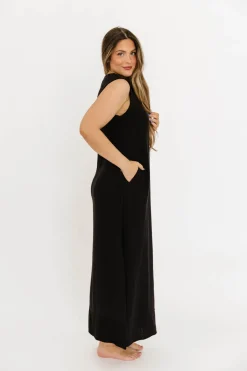 New Worth Collective How Sweet It Is Sleeveless Linen-Blend Maxi in Black - Bump Friendly