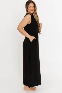 New Worth Collective How Sweet It Is Sleeveless Linen-Blend Maxi in Black - Bump Friendly