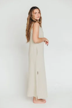 New Worth Collective How Sweet It Is Sleeveless Linen-Blend Maxi in Sand - Bump Friendly