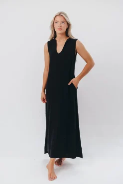 New Worth Collective How Sweet It Is Sleeveless Linen-Blend Maxi in Black - Bump Friendly