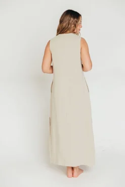 New Worth Collective How Sweet It Is Sleeveless Linen-Blend Maxi in Sand - Bump Friendly