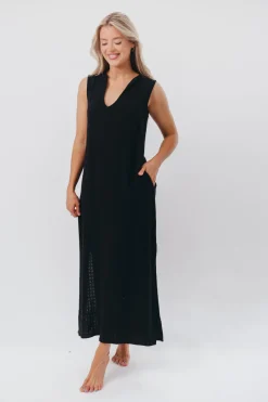 New Worth Collective How Sweet It Is Sleeveless Linen-Blend Maxi in Black - Bump Friendly