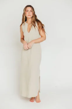 New Worth Collective How Sweet It Is Sleeveless Linen-Blend Maxi in Sand - Bump Friendly