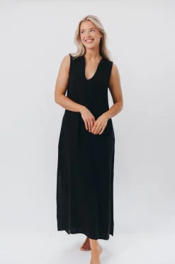 New Worth Collective How Sweet It Is Sleeveless Linen-Blend Maxi in Black - Bump Friendly