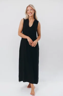New Worth Collective How Sweet It Is Sleeveless Linen-Blend Maxi in Black - Bump Friendly