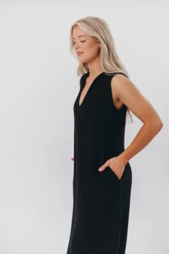 New Worth Collective How Sweet It Is Sleeveless Linen-Blend Maxi in Black - Bump Friendly