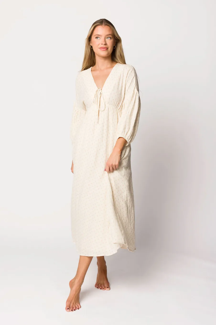 Hot Worth Collective Hunter 100% Cotton Gauze Midi Dress in Natural/Brown Floral Bump Frien