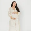 Sale Worth Collective Hunter 100% Cotton Gauze Midi Dress in Natural/Fawn Floral - Bump Frie