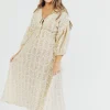 Sale Worth Collective Hunter 100% Cotton Gauze Midi Dress in Natural/Tan Floral - Bump Frien