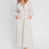 Hot Worth Collective Hunter 100% Cotton Gauze Midi Dress in Soy - Bump Friendly