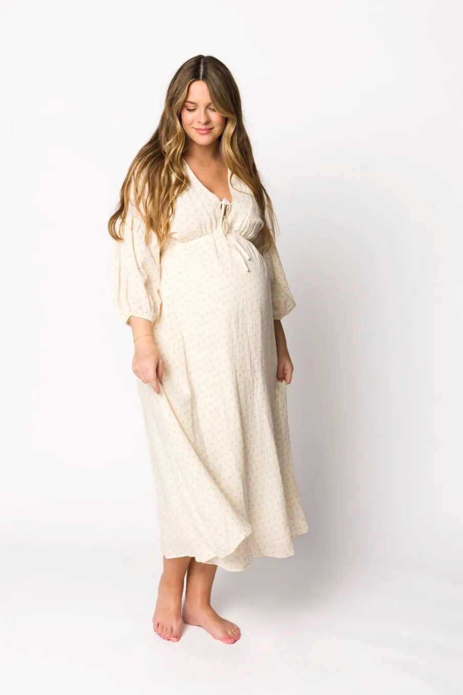 Hot Worth Collective Hunter 100% Cotton Gauze Midi Dress in Natural/Brown Floral Bump Frien