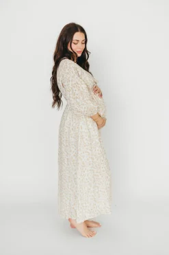 Sale Worth Collective Hunter 100% Cotton Gauze Midi Dress in Natural/Fawn Floral - Bump Frie
