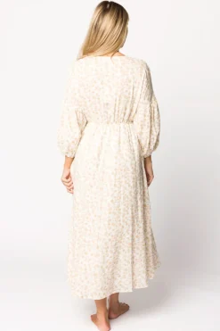 Sale Worth Collective Hunter 100% Cotton Gauze Midi Dress in Natural/Fawn Floral - Bump Frie