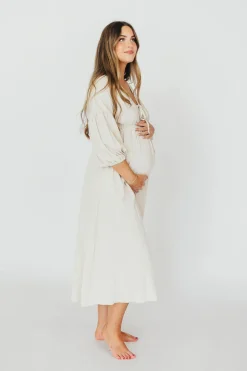 Hot Worth Collective Hunter 100% Cotton Gauze Midi Dress in Soy - Bump Friendly