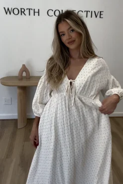 Hot Worth Collective Hunter 100% Cotton Gauze Midi Dress in Natural/Brown Floral Bump Frien