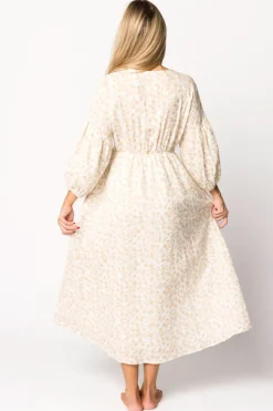 Sale Worth Collective Hunter 100% Cotton Gauze Midi Dress in Natural/Fawn Floral - Bump Frie