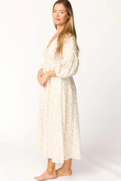 Sale Worth Collective Hunter 100% Cotton Gauze Midi Dress in Natural/Fawn Floral - Bump Frie